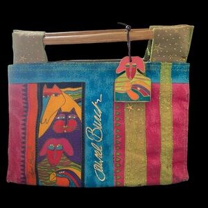 Laurel Burch hand purse with wooden handles